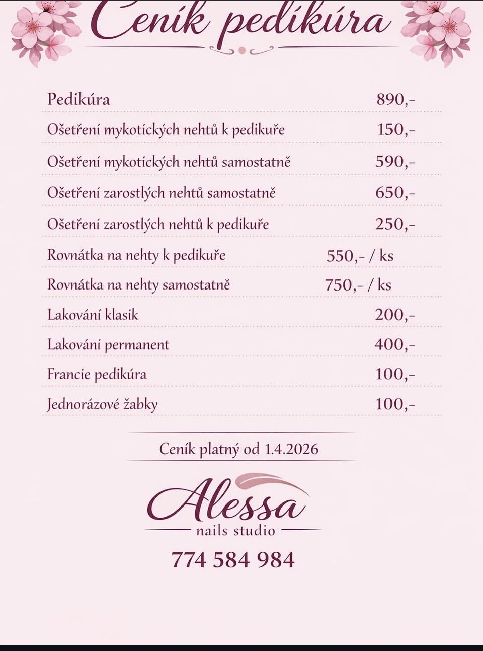 Ceník Pedikúra